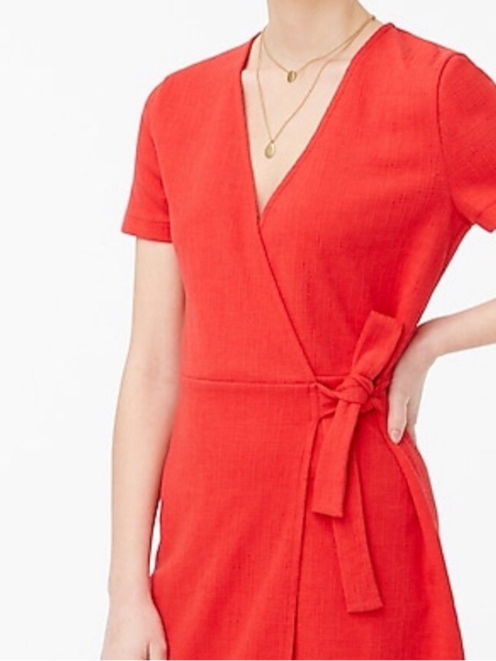 J. Crew Red Wrap Midi Dress with Side Tie